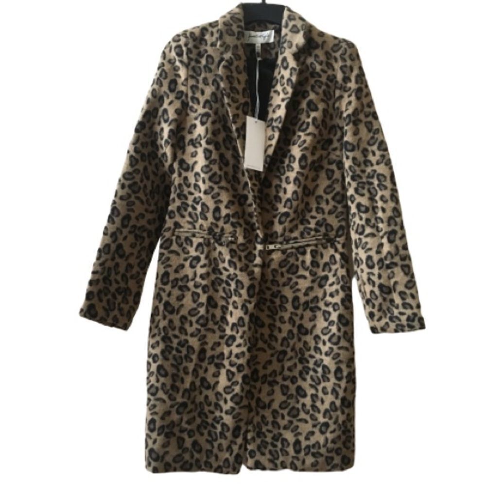 Kendall & Kylie Leopard Front Snap Coat Tan XS - Picture 1 of 8
